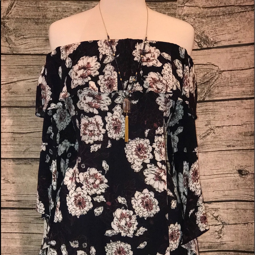 Navy blue off the shoulder dress
